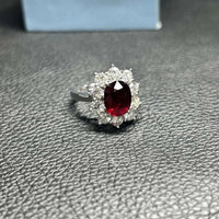 18K white gold ring with 3-carat Mozambique ruby surrounded by G VS diamonds