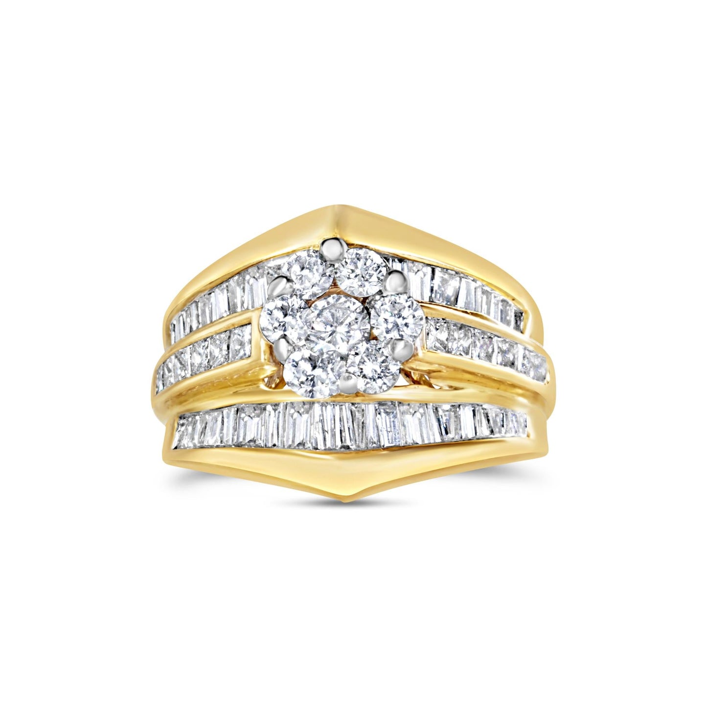14K Yellow Gold 2-1/3 Cttw Diamond Cluster Channel Set Chevron Shaped - The Sparkling Squirrels & Co.