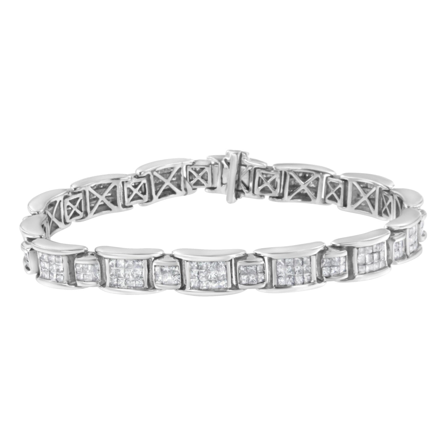 14K White Gold 5.0 Cttw Princess-Cut Diamond Rectangular Alternating S - The Sparkling Squirrels & Co.