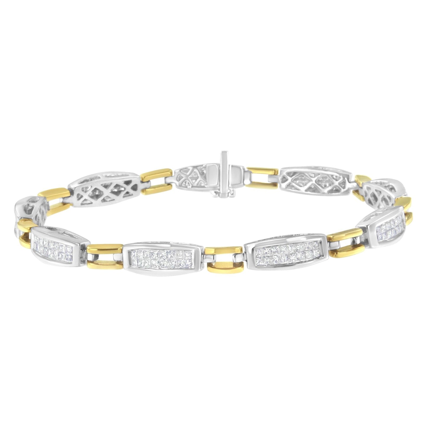 14K Yellow and White Gold 2.0 Cttw Princess Cut Diamond Tapered and - The Sparkling Squirrels & Co.