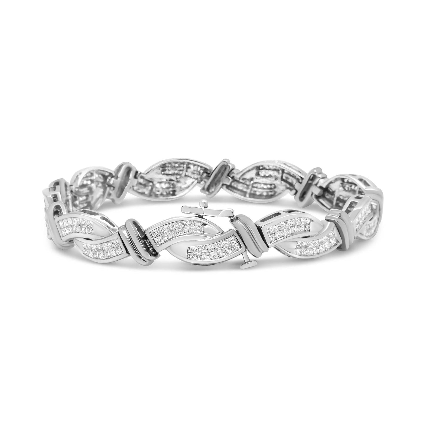 14K White Gold 4.0 Cttw Invisble Set Princess-Cut Diamond Wave Style L - The Sparkling Squirrels & Co.