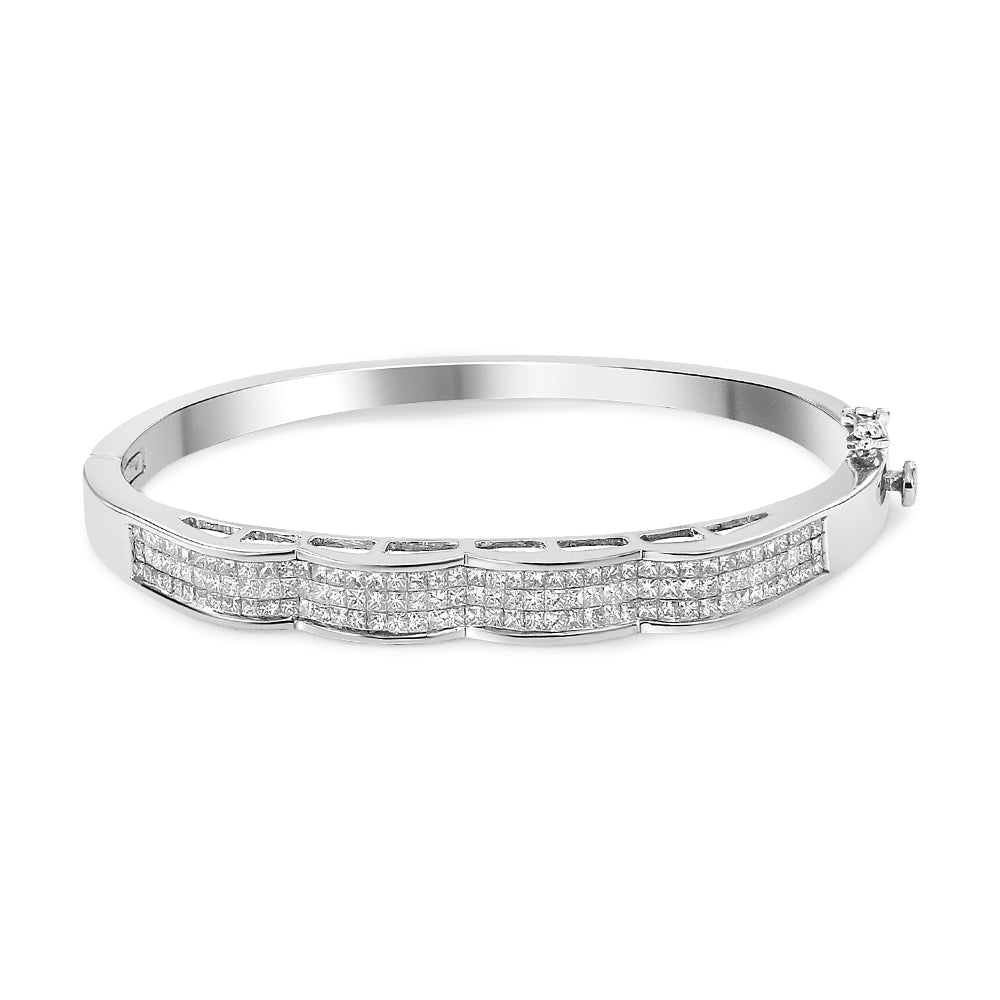 14K White Gold 3 1/3 Cttw Invisible Set Princess-Cut Diamond Wave Bang - The Sparkling Squirrels & Co.
