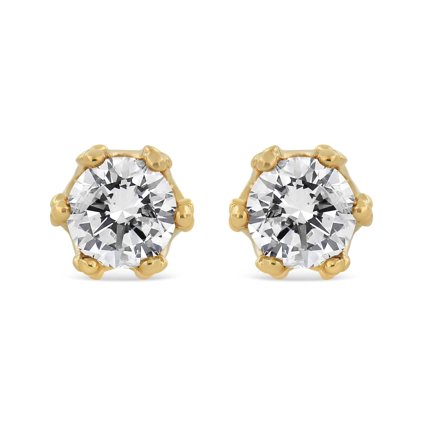 14K Yellow Gold 2.0 Cttw Round Diamond Crown Stud Earrings (I-J Color, - The Sparkling Squirrels & Co.