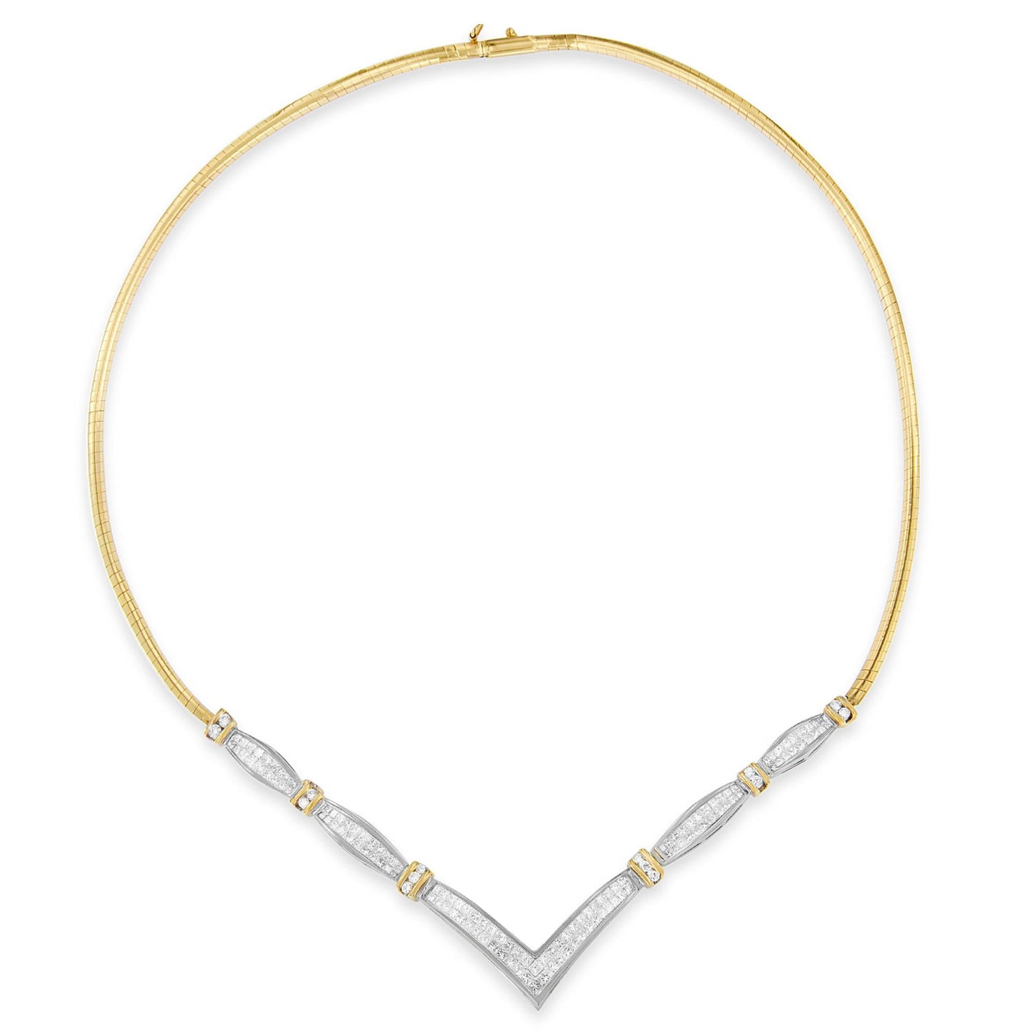 14K Yellow and White Gold 3.00 Cttw Round and Princess Cut Diamond "V" - The Sparkling Squirrels & Co.