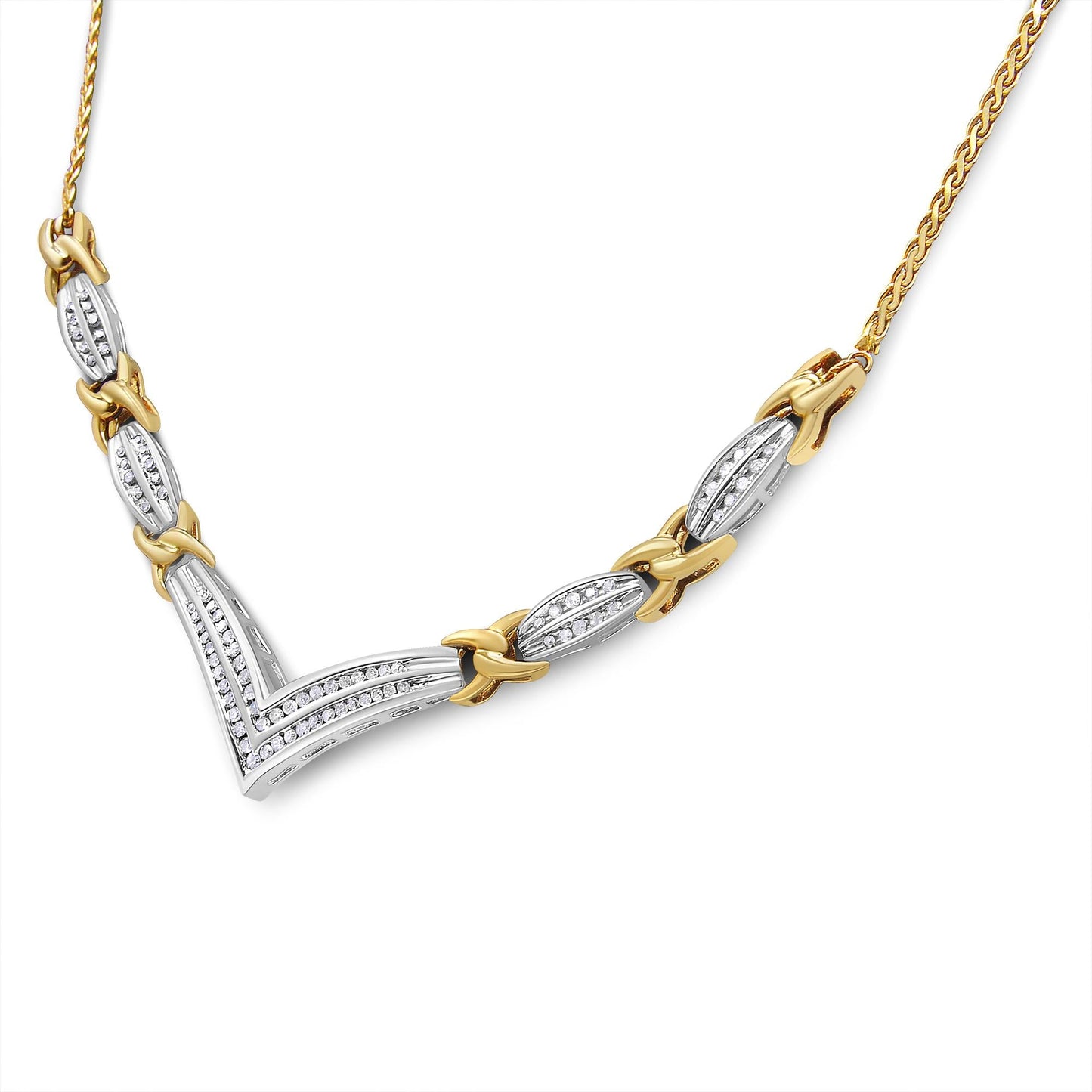 V-Shimmer Dual Gold Diamond Necklace – 1CTTW (I-J/I1-I2)