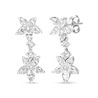 18k white gold marquise diamond floral dangle drop earrings with 6 cttw diamonds and push back closures