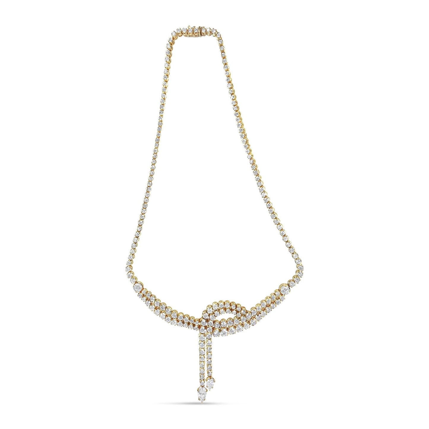 14k Yellow Gold 17.0 Cttw Diamond Double Row Lariat 18" Inch Tennis - The Sparkling Squirrels & Co.