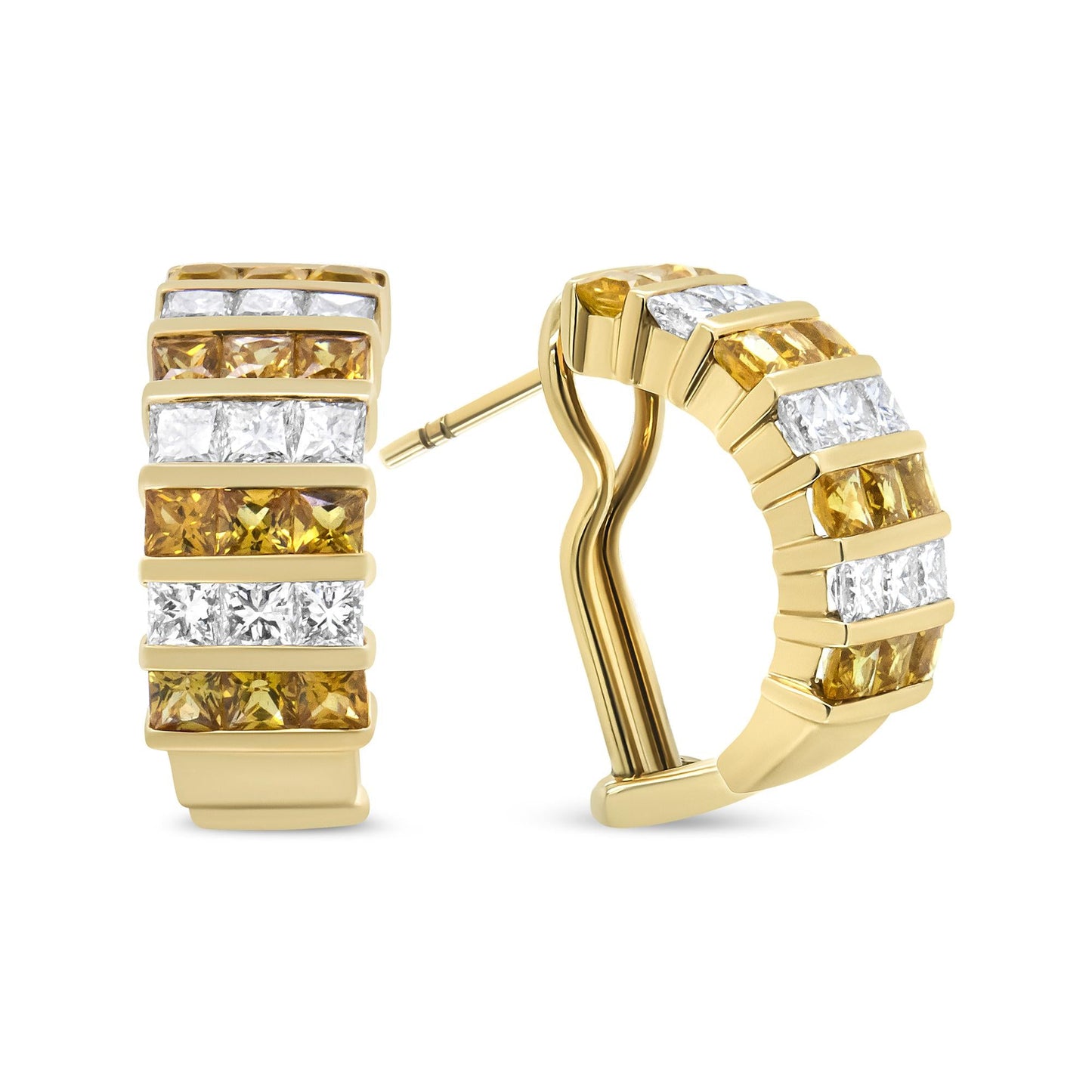 18K gul guld 1 3/4 Cttw usynligt sæt Princess Cut diamant og 2,5 mm gul safir Huggie Hoop øreringe (FG farve,