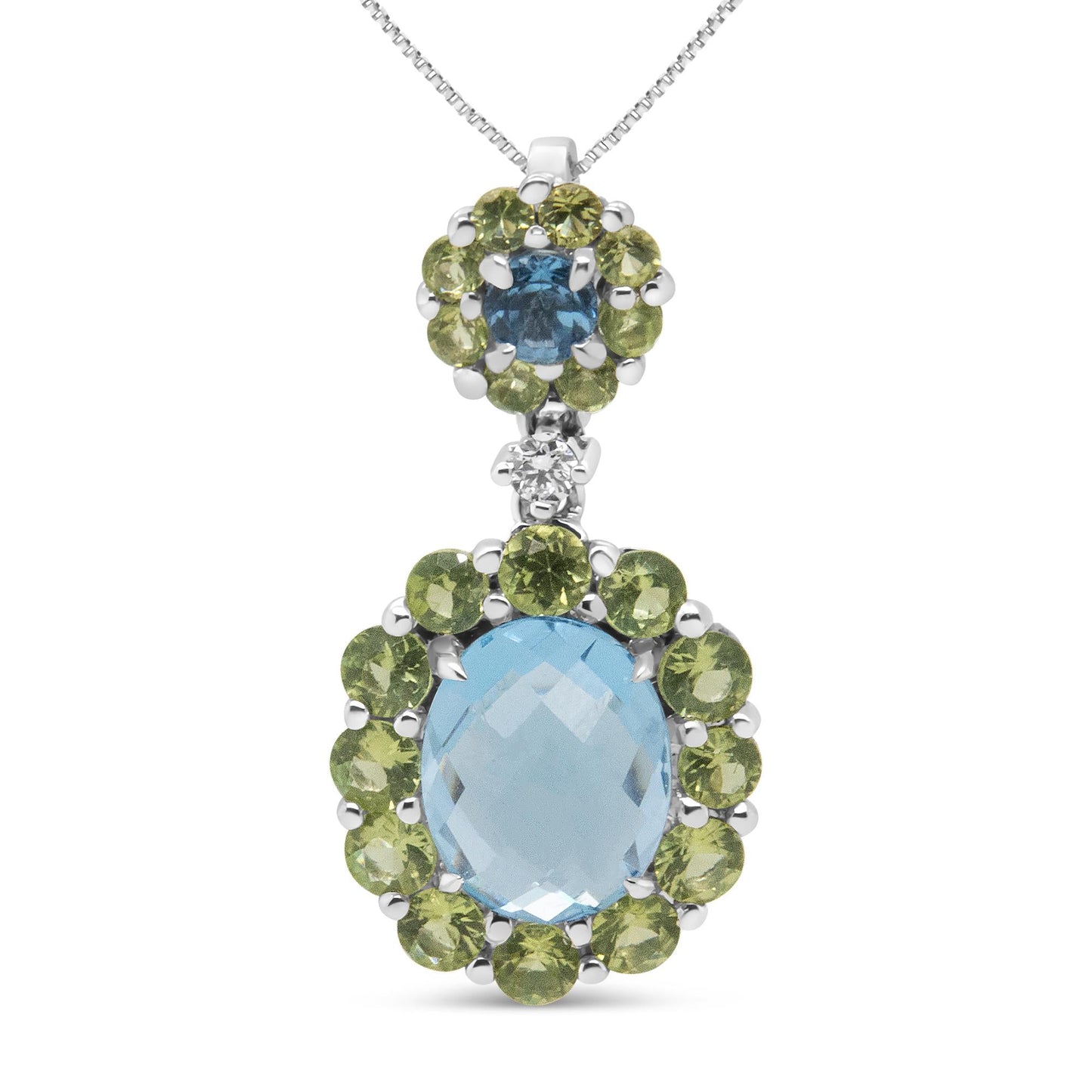 18k White Gold 0.05 Cttw Round Diamond and Blue Topaz and Green - The Sparkling Squirrels & Co.