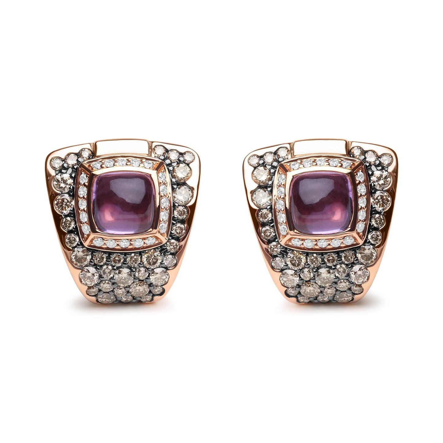 18K Rose Gold 1 1/2 Cttw Round Diamond and 7mm Cushion Cut Purple Amet - The Sparkling Squirrels & Co.