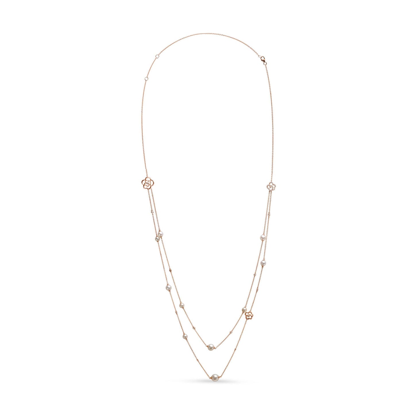 18K Rose Gold 1/2 Cttw Diamond and Freshwater Pearl Double Strand Stat - The Sparkling Squirrels & Co.