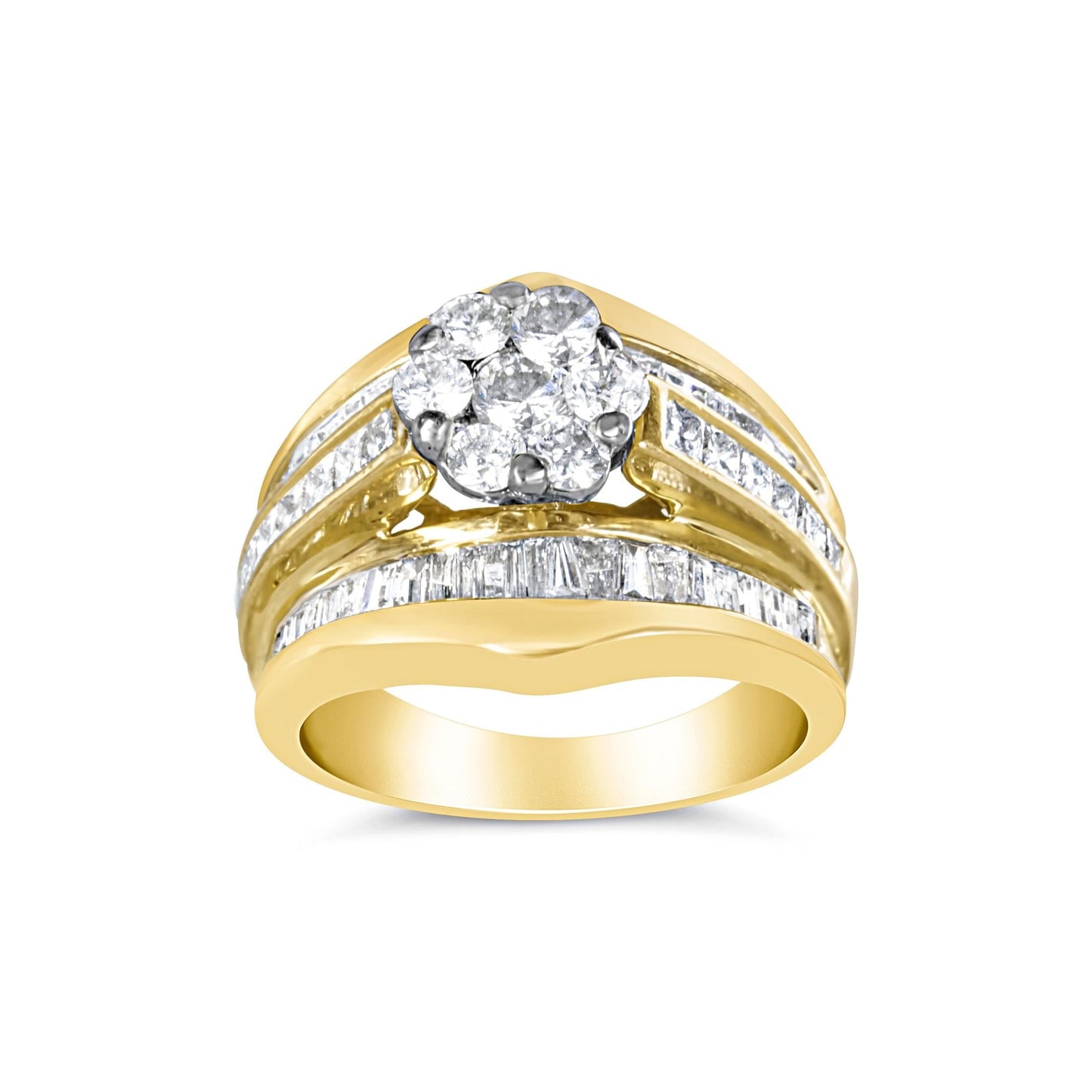 14K Yellow Gold 2-1/3 Cttw Diamond Cluster Channel Set Chevron Shaped - The Sparkling Squirrels & Co.