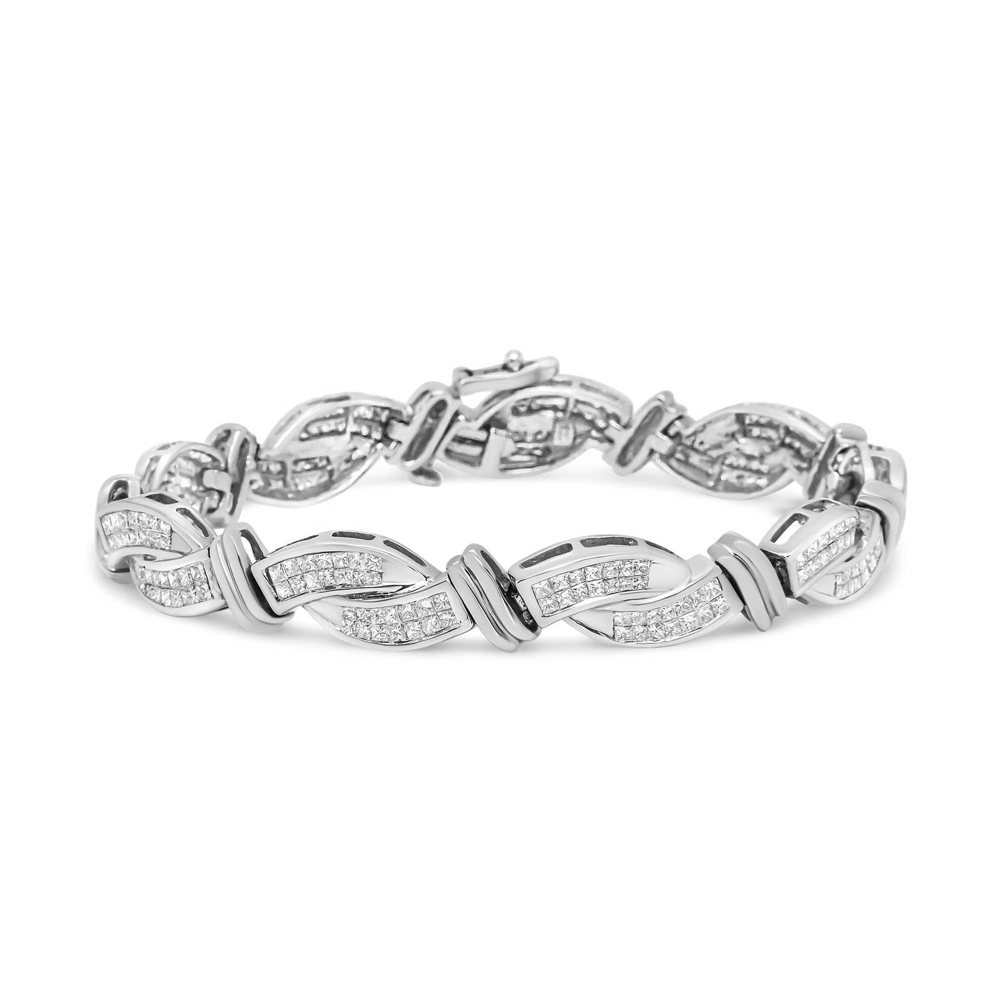 14K White Gold 4.0 Cttw Invisble Set Princess-Cut Diamond Wave Style L - The Sparkling Squirrels & Co.