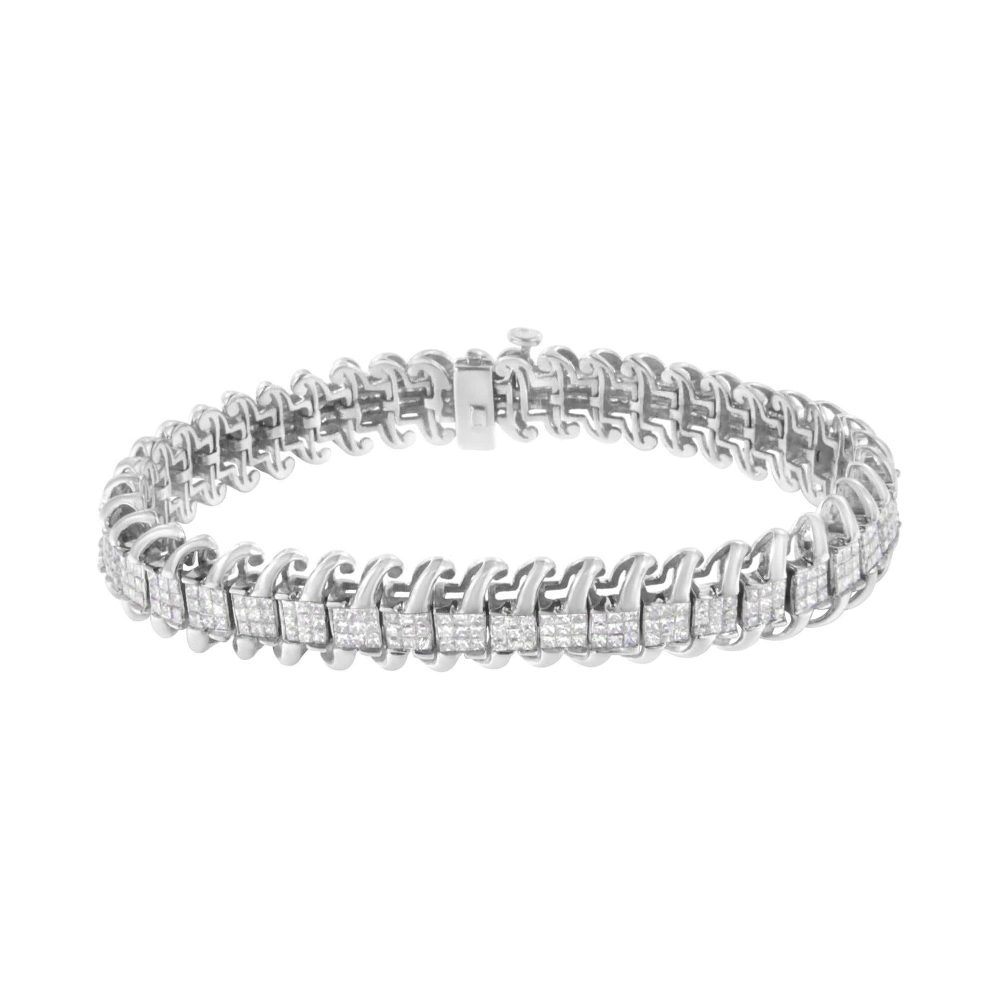 14K White Gold 5.0 Cttw Princess Cut Diamond 7" Invisible Set Wavy S-Link Tennis Bracelet (G-H Color, SI1-SI2 Clarity) - The Sparkling Squirrels & Co.