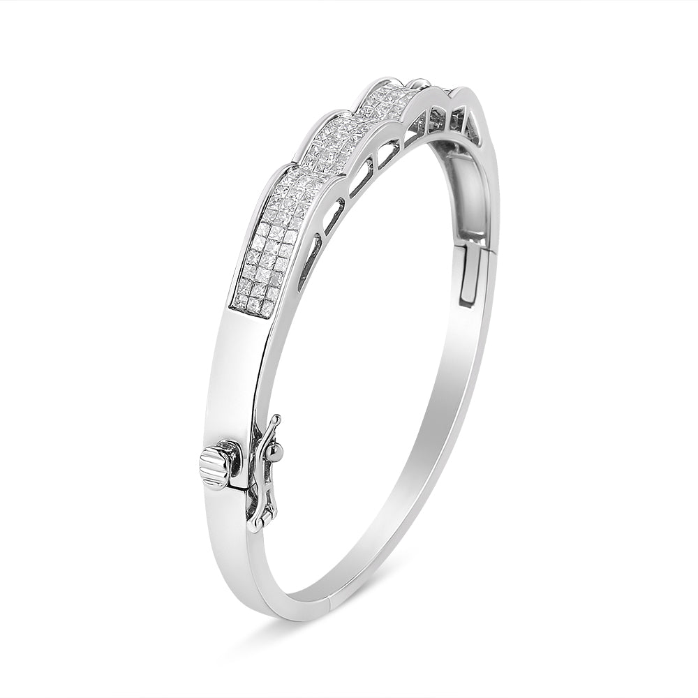 14K White Gold 3 1/3 Cttw Invisible Set Princess-Cut Diamond Wave Bang - The Sparkling Squirrels & Co.