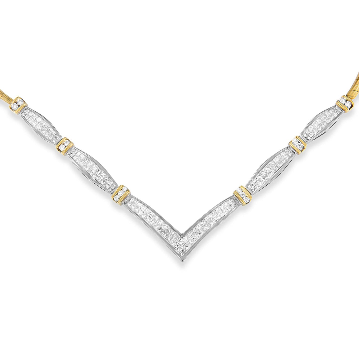 14K Yellow and White Gold 3.00 Cttw Round and Princess Cut Diamond "V" - The Sparkling Squirrels & Co.