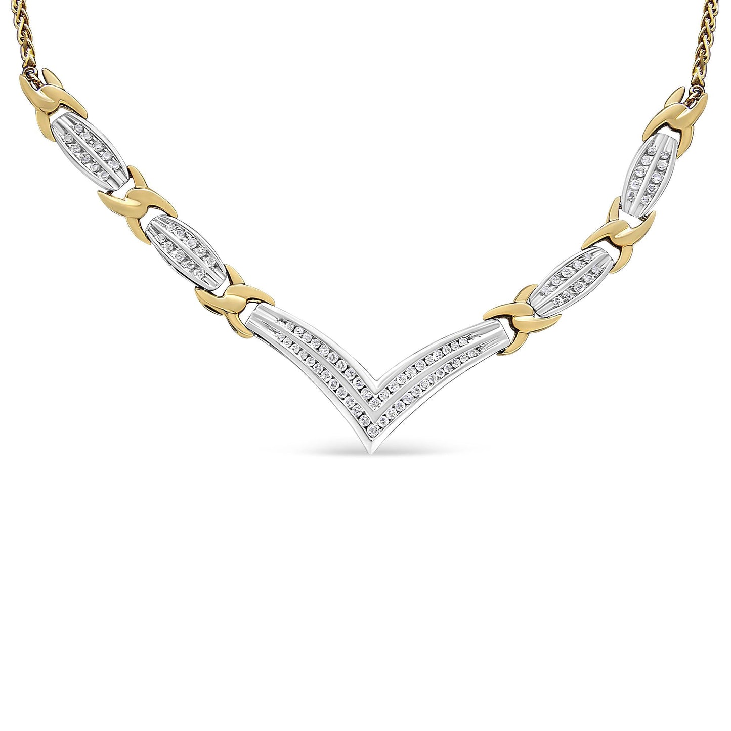 V-Shimmer Dual Gold Diamond Necklace – 1CTTW (I-J/I1-I2)