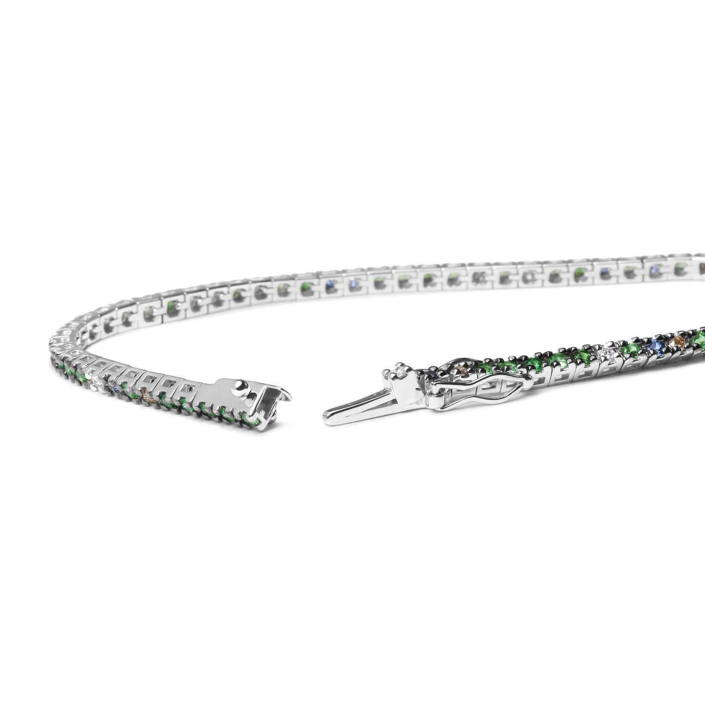 Blue & Green Gemstone Tennis Bracelet – 18K White Gold, 3/8 CTTW Diamond