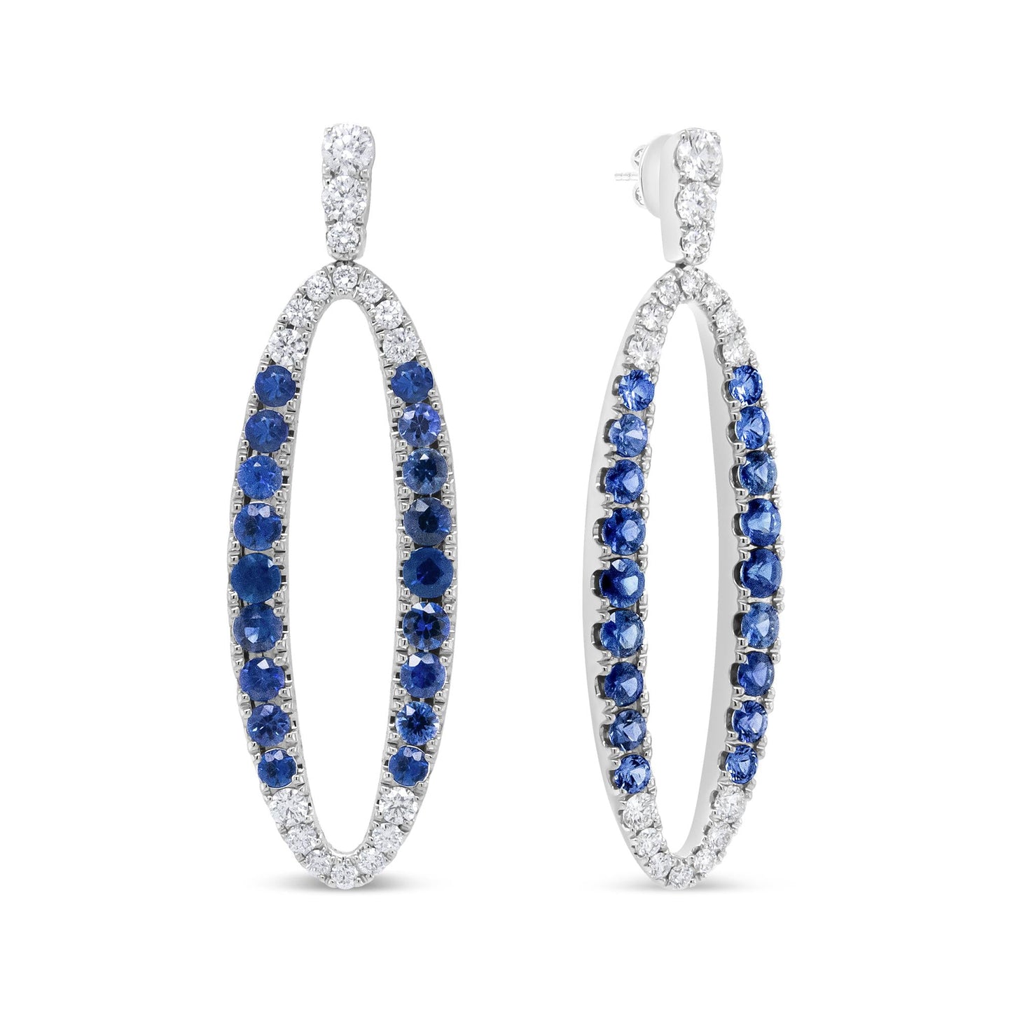 18K White Gold 1.11 Cttw Blue Round Diamond and Blue Sapphire Openwork - The Sparkling Squirrels & Co.