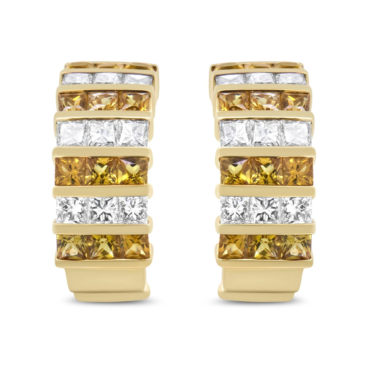 18K gul guld 1 3/4 Cttw usynligt sæt Princess Cut diamant og 2,5 mm gul safir Huggie Hoop øreringe (FG farve,