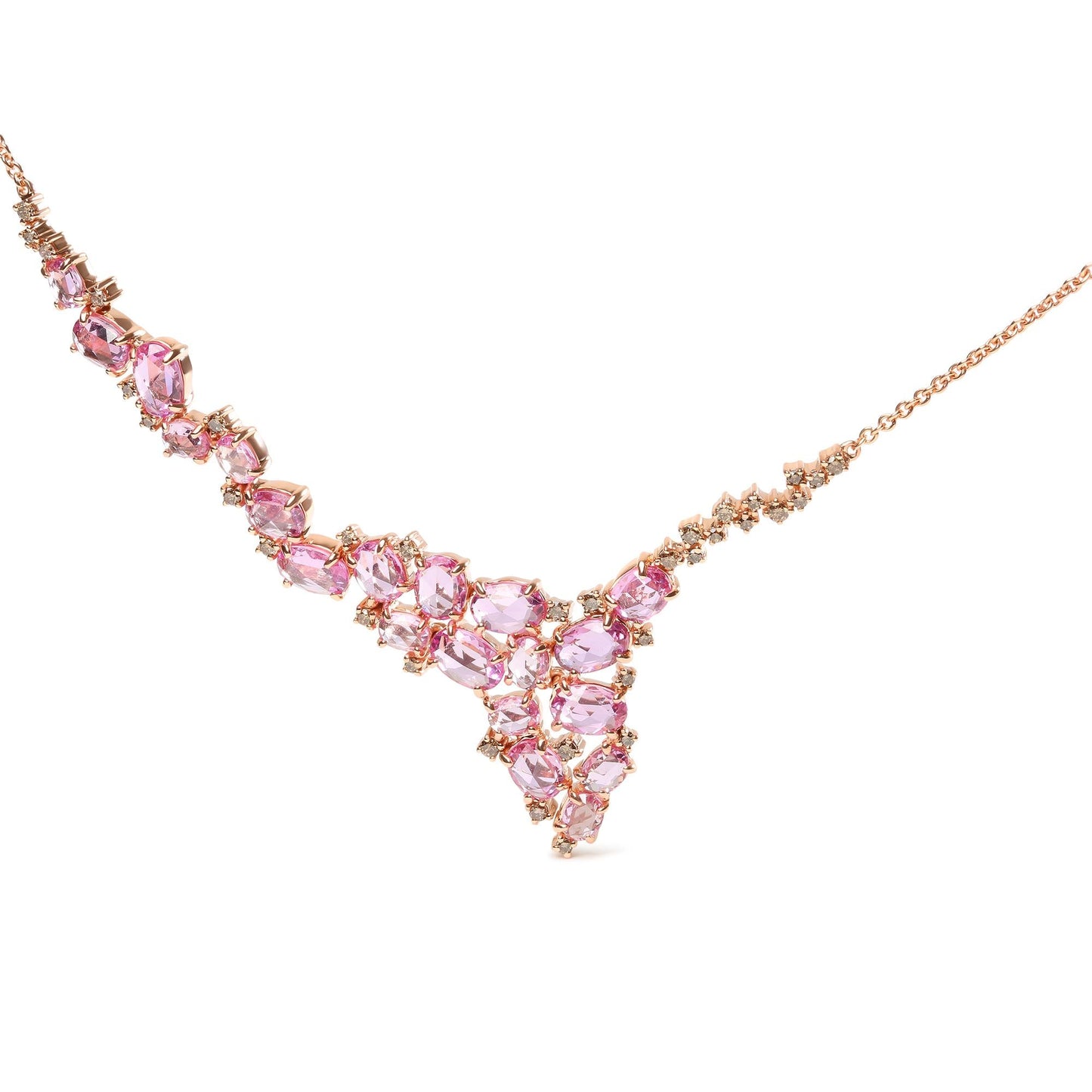 18K Rose Gold 1/2 Cttw Brown Diamond and Multi-Size Oval Pink Sapphire - The Sparkling Squirrels & Co.