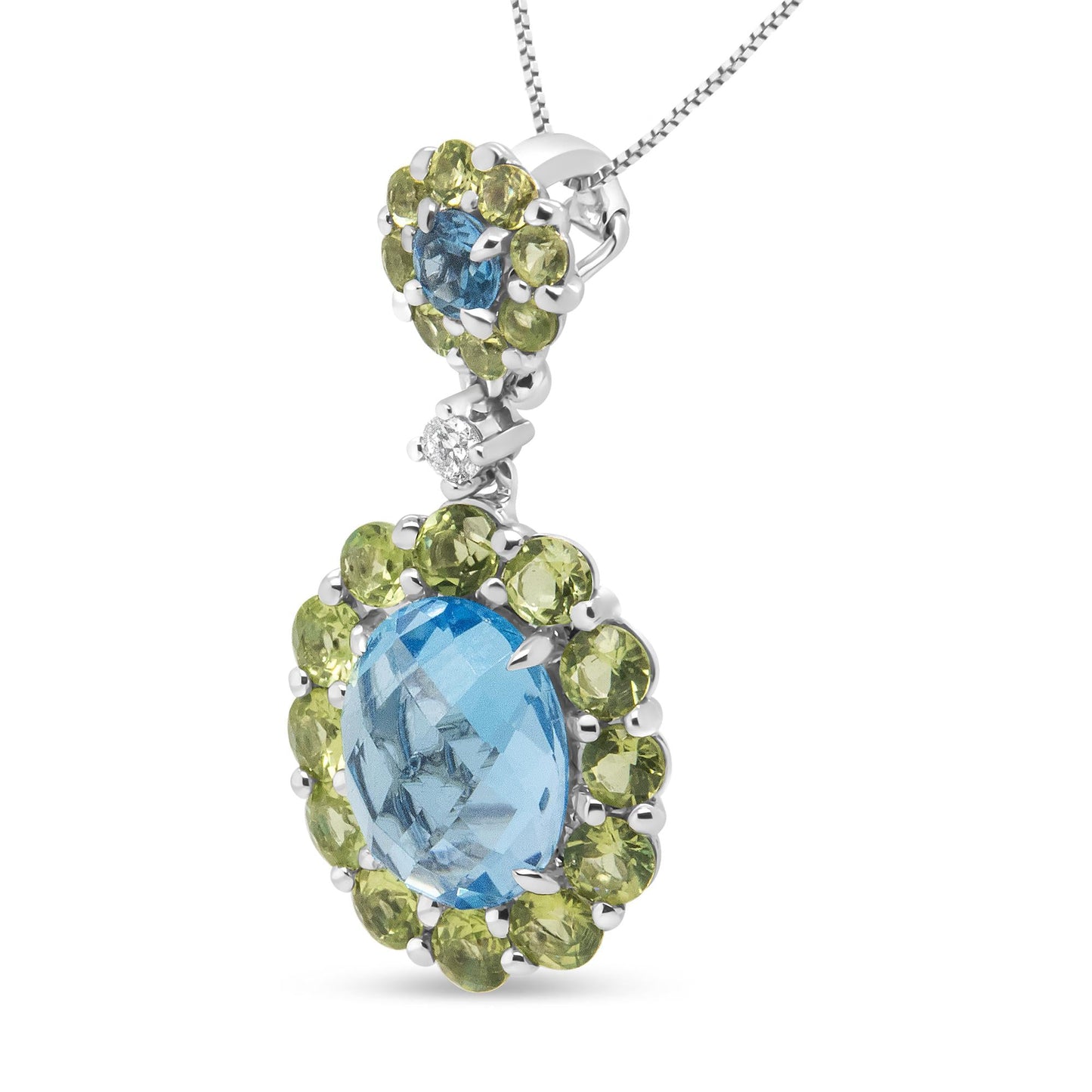 18k White Gold 0.05 Cttw Round Diamond and Blue Topaz and Green - The Sparkling Squirrels & Co.