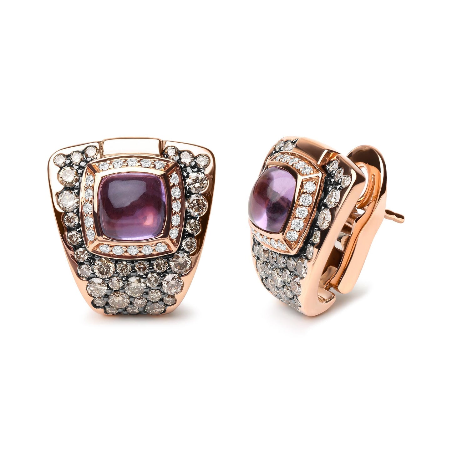 18K Rose Gold 1 1/2 Cttw Round Diamond and 7mm Cushion Cut Purple Amet - The Sparkling Squirrels & Co.