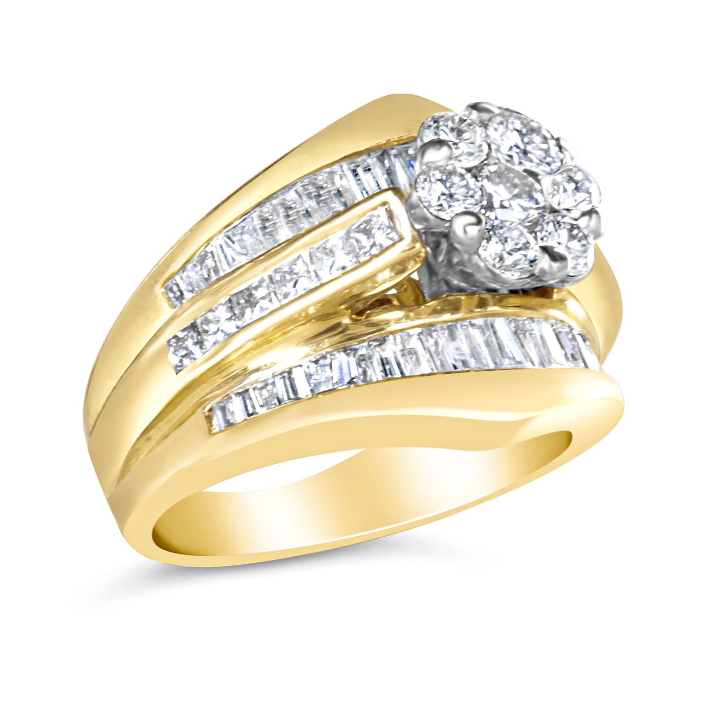 14K Yellow Gold 2-1/3 Cttw Diamond Cluster Channel Set Chevron Shaped - The Sparkling Squirrels & Co.