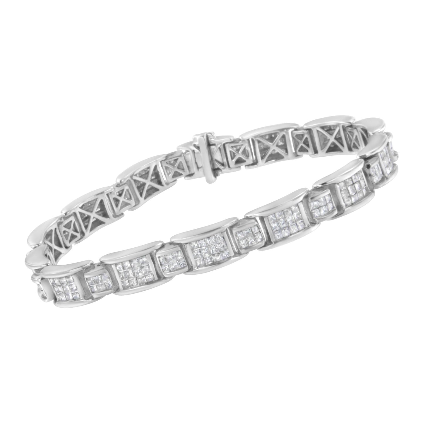 14K White Gold 5.0 Cttw Princess-Cut Diamond Rectangular Alternating S - The Sparkling Squirrels & Co.