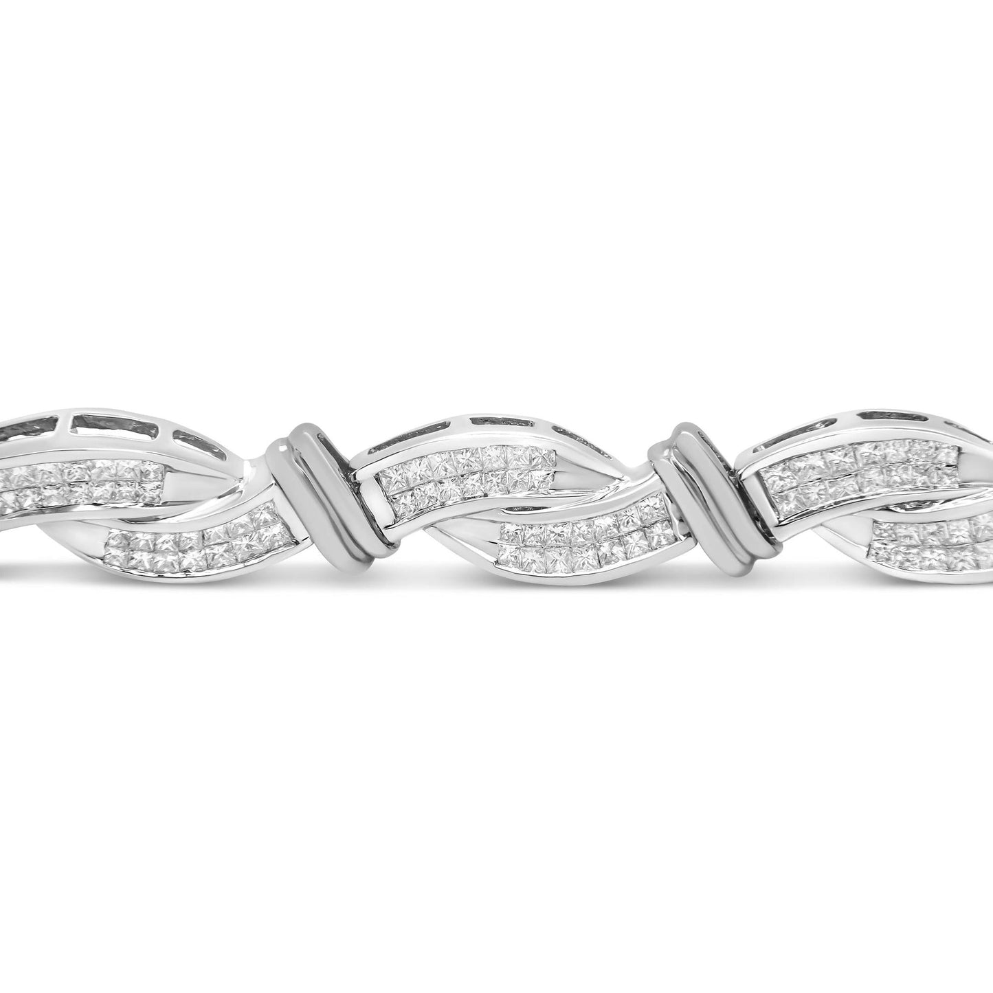 14K White Gold 4.0 Cttw Invisble Set Princess-Cut Diamond Wave Style L - The Sparkling Squirrels & Co.