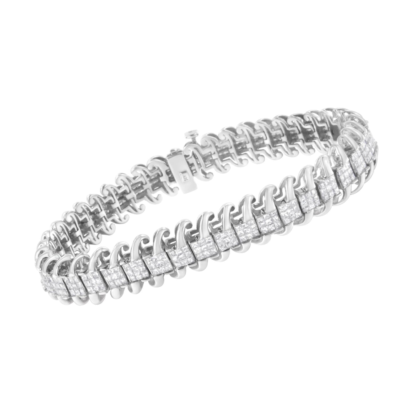 14K White Gold 5.0 Cttw Princess Cut Diamond 7" Invisible Set Wavy S-L - The Sparkling Squirrels & Co.