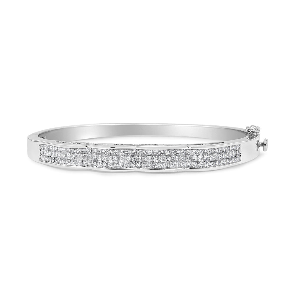 14K White Gold 3 1/3 Cttw Invisible Set Princess-Cut Diamond Wave Bang - The Sparkling Squirrels & Co.