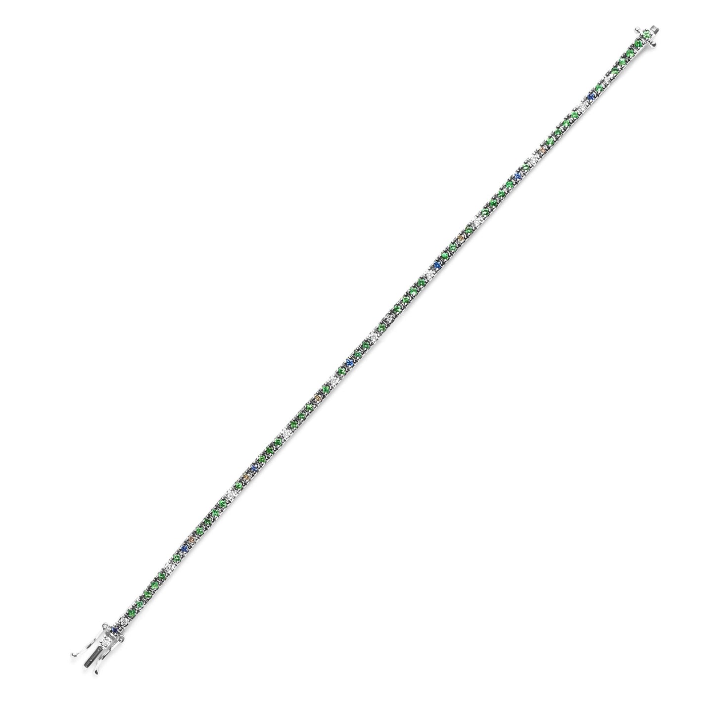 Blue & Green Gemstone Tennis Bracelet – 18K White Gold, 3/8 CTTW Diamond