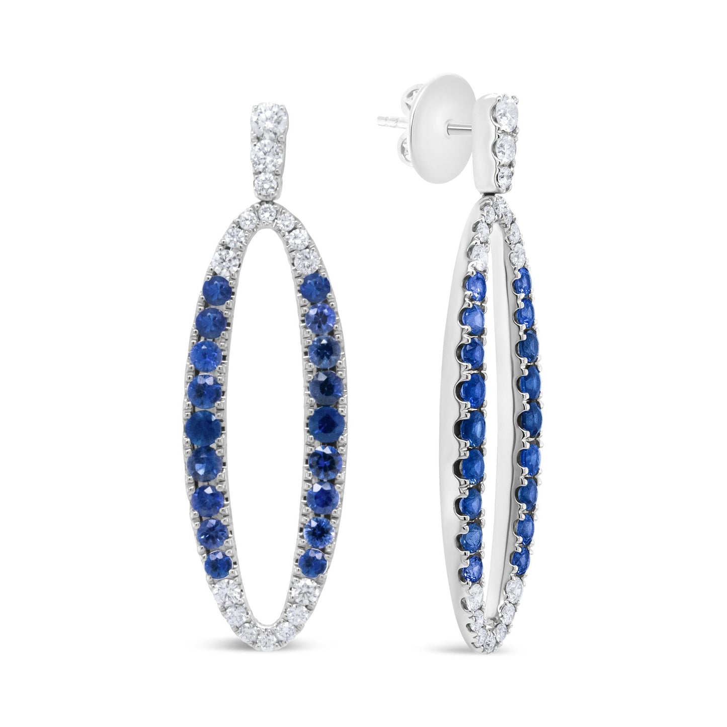 18K White Gold 1.11 Cttw Blue Round Diamond and Blue Sapphire Openwork - The Sparkling Squirrels & Co.