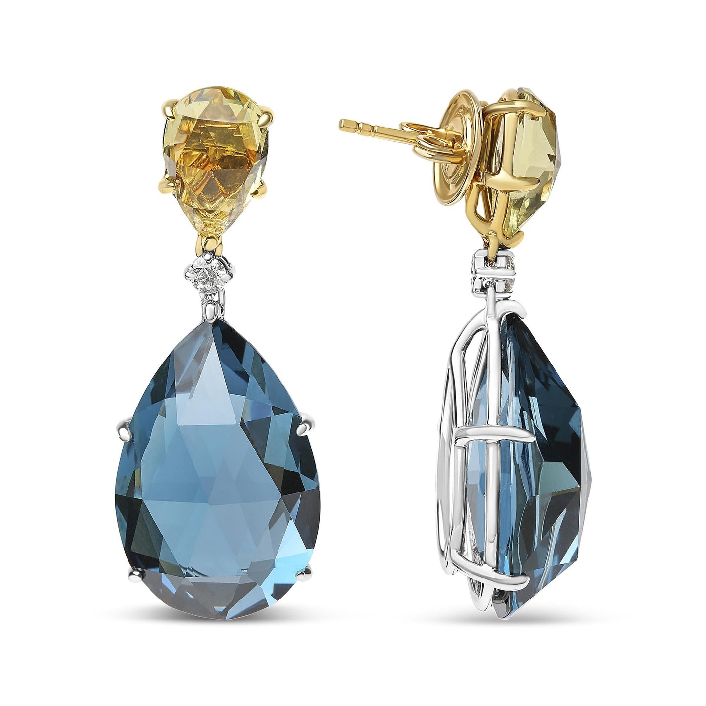 18K White and Yellow Gold 1/5 Cttw Diamond with Pear Cut Lemon Quartz - The Sparkling Squirrels & Co.