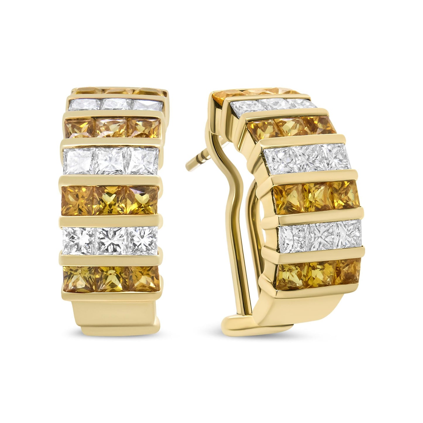 18K gul guld 1 3/4 Cttw usynligt sæt Princess Cut diamant og 2,5 mm gul safir Huggie Hoop øreringe (FG farve,