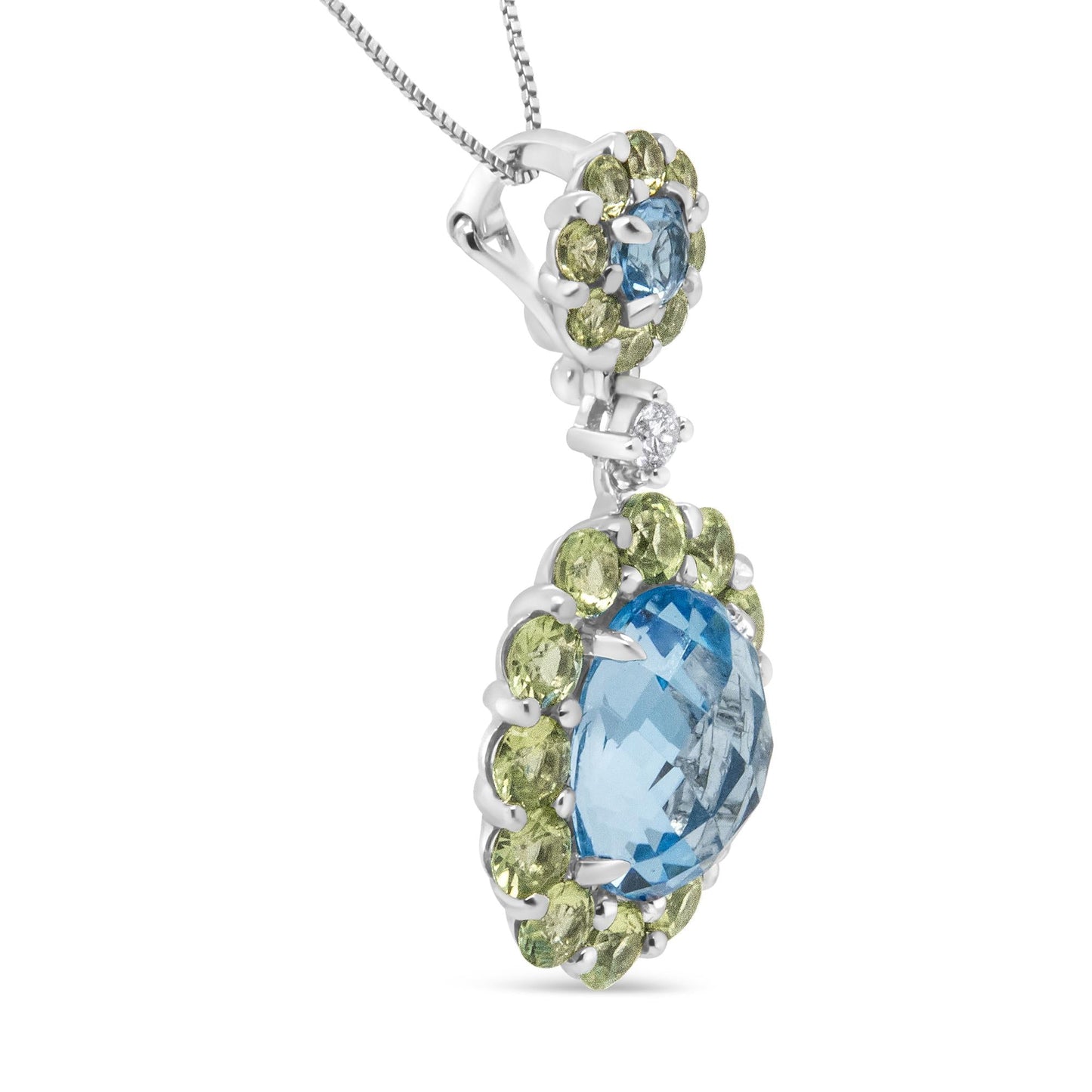 18k White Gold 0.05 Cttw Round Diamond and Blue Topaz and Green - The Sparkling Squirrels & Co.