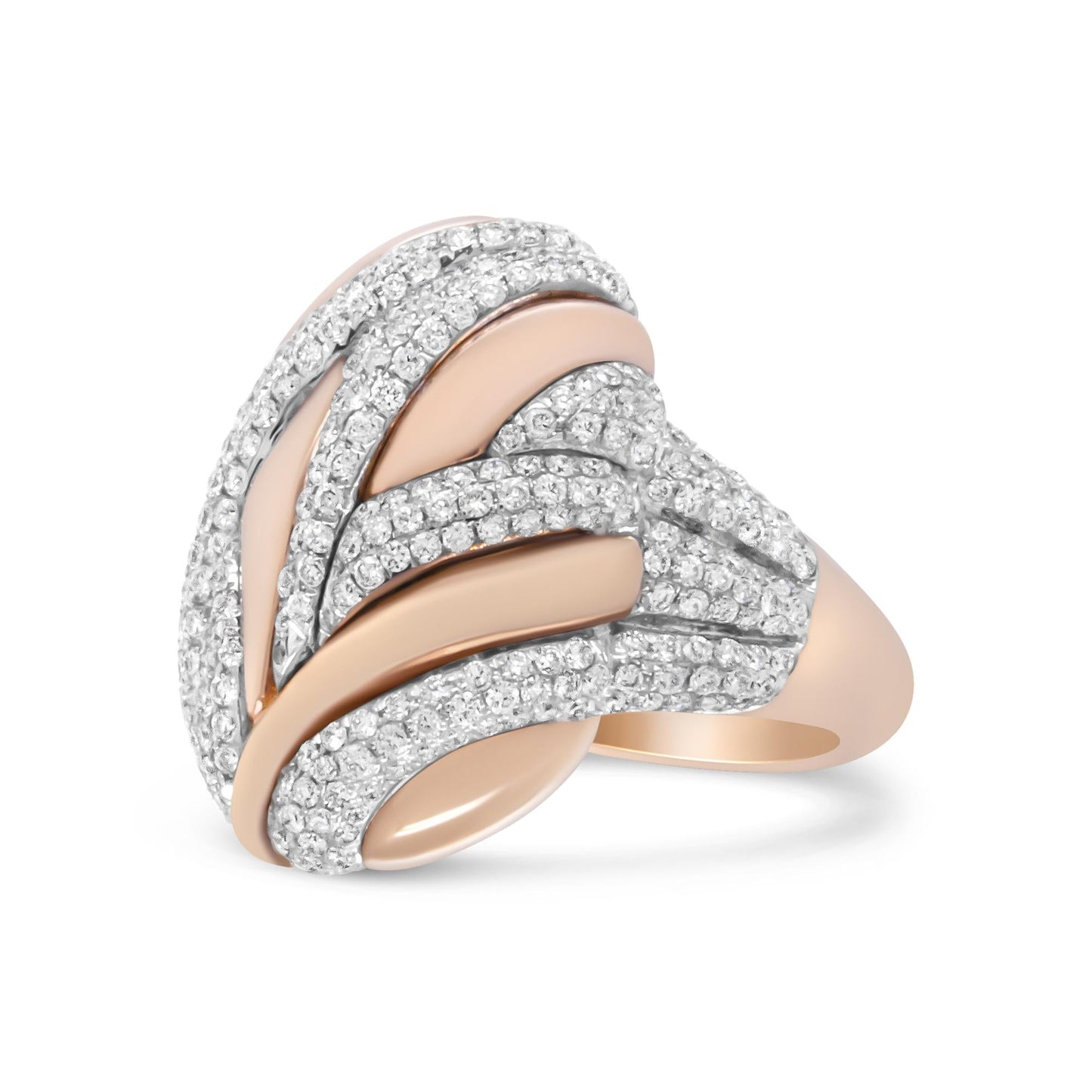 18K Rose and White Gold 1 7/8 Cttw Diamond and Gold Textured Dome Cock - The Sparkling Squirrels & Co.