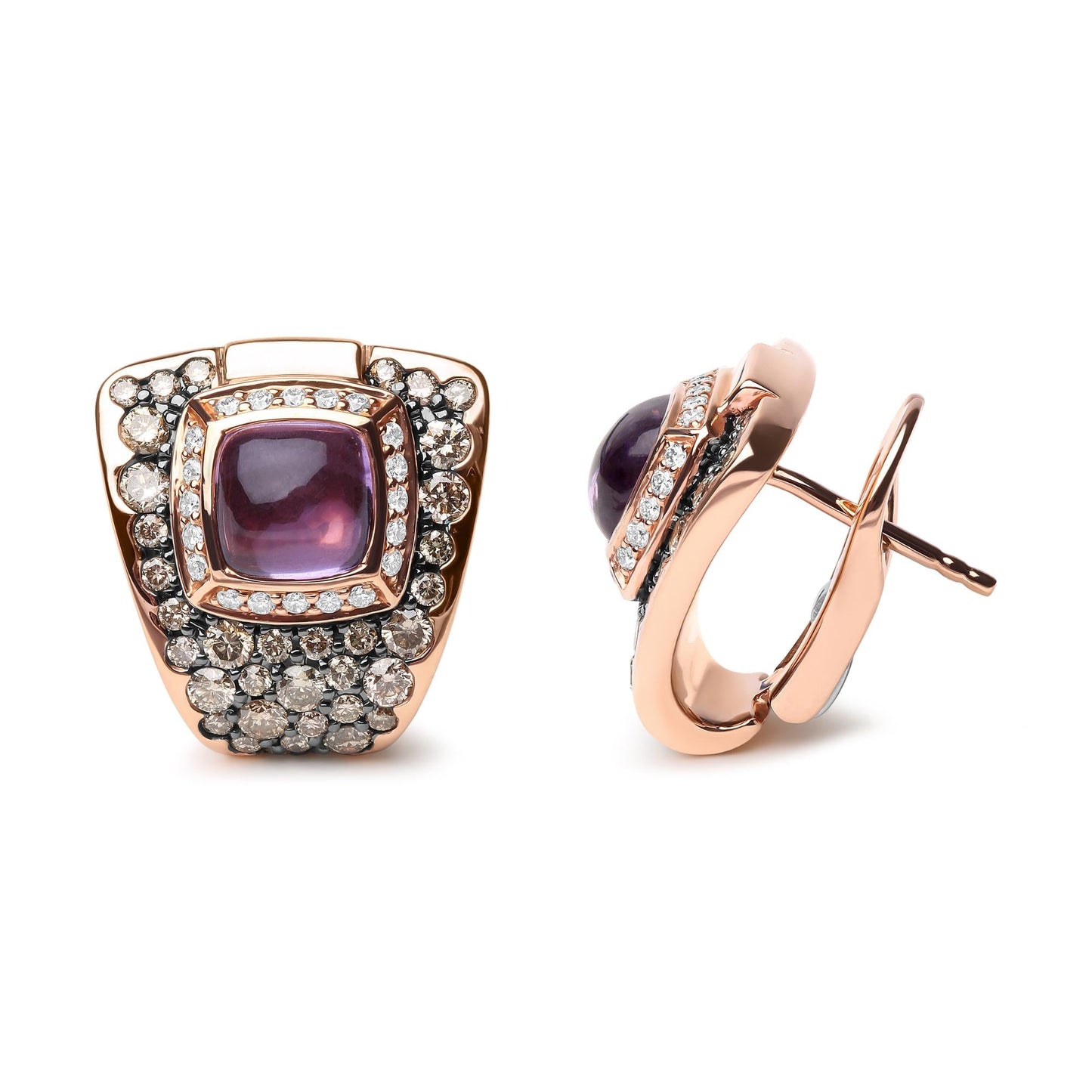 18K Rose Gold 1 1/2 Cttw Round Diamond and 7mm Cushion Cut Purple Amet - The Sparkling Squirrels & Co.