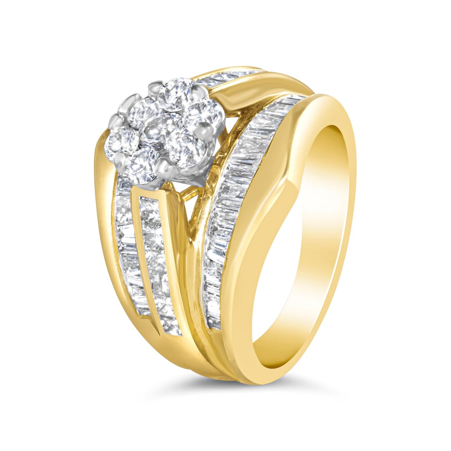 14K Yellow Gold 2-1/3 Cttw Diamond Cluster Channel Set Chevron Shaped - The Sparkling Squirrels & Co.