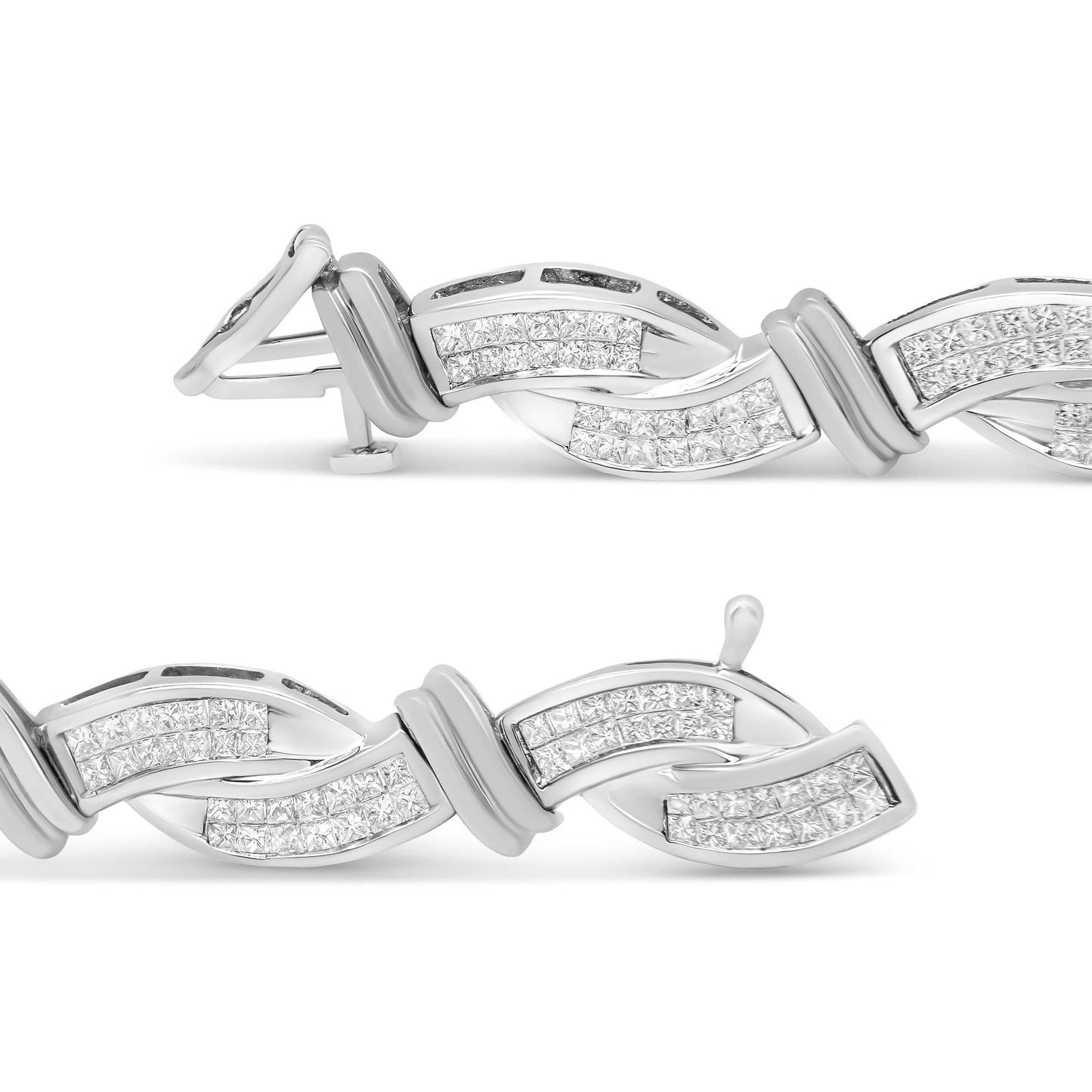 14K White Gold 4.0 Cttw Invisble Set Princess-Cut Diamond Wave Style L - The Sparkling Squirrels & Co.
