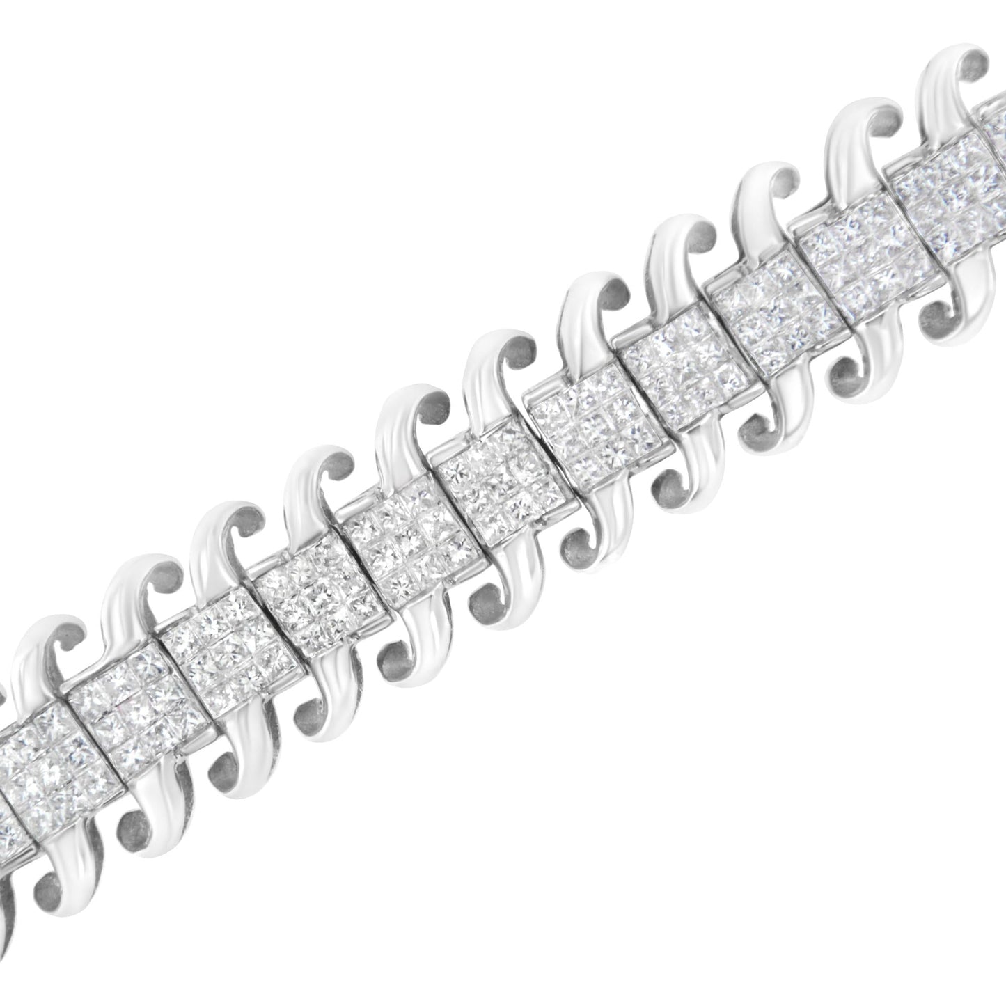 14K White Gold 5.0 Cttw Princess Cut Diamond 7" Invisible Set Wavy S-L - The Sparkling Squirrels & Co.