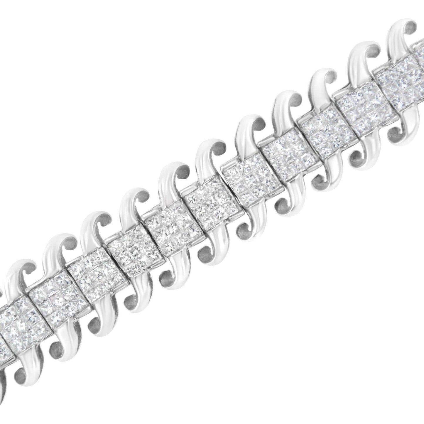 14K White Gold 5.0 Cttw Princess Cut Diamond 7" Invisible Set Wavy S-Link Tennis Bracelet (G-H Color, SI1-SI2 Clarity) - The Sparkling Squirrels & Co.