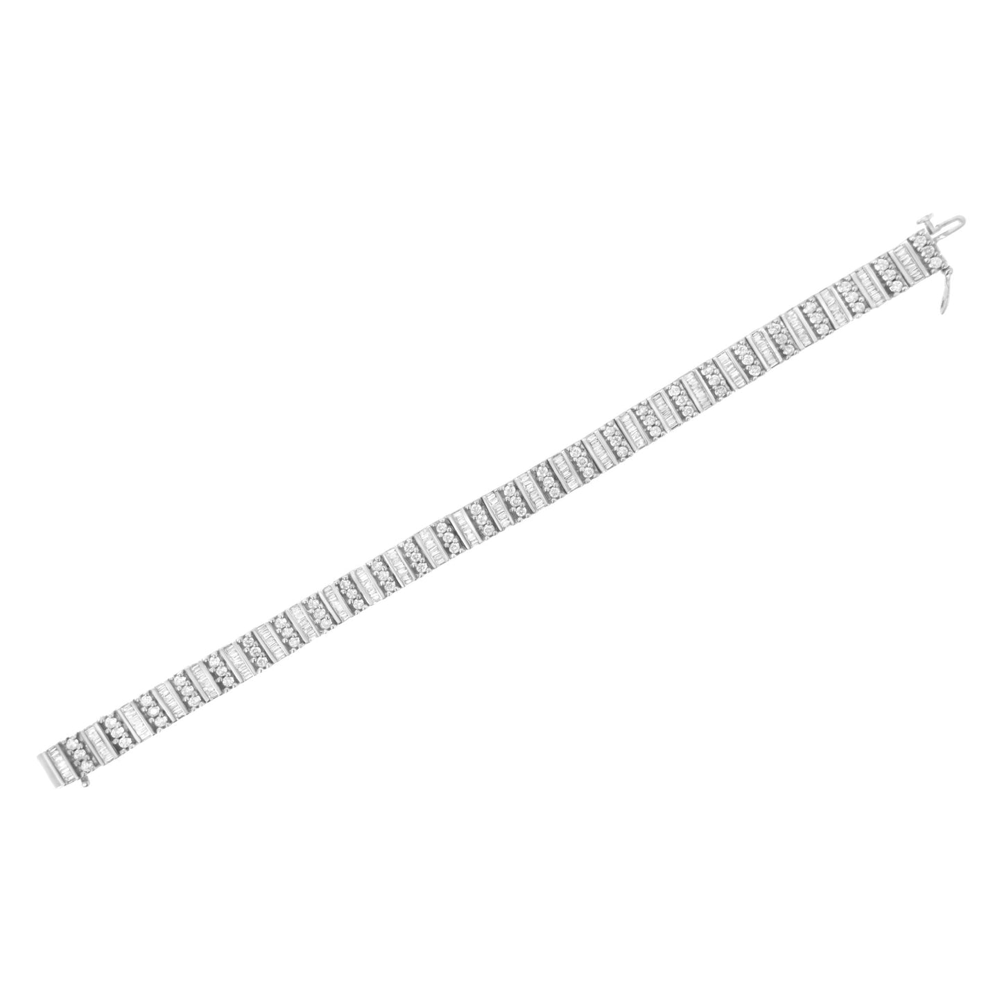 14K White Gold 4 7/8 Cttw Baguette & Round Brilliant-Cut Diamond Channel- & Prong-Set Tennis Bracelet (I-J Color, I1-I2