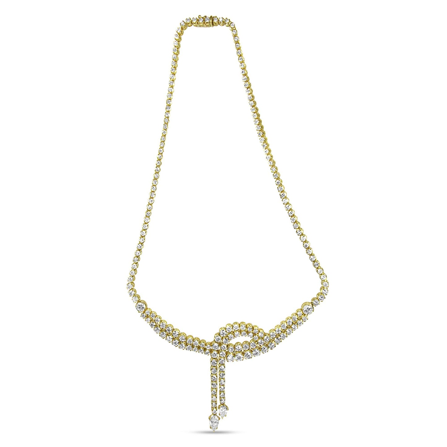 14k Yellow Gold 17.0 Cttw Diamond Double Row Lariat 18" Inch Tennis - The Sparkling Squirrels & Co.