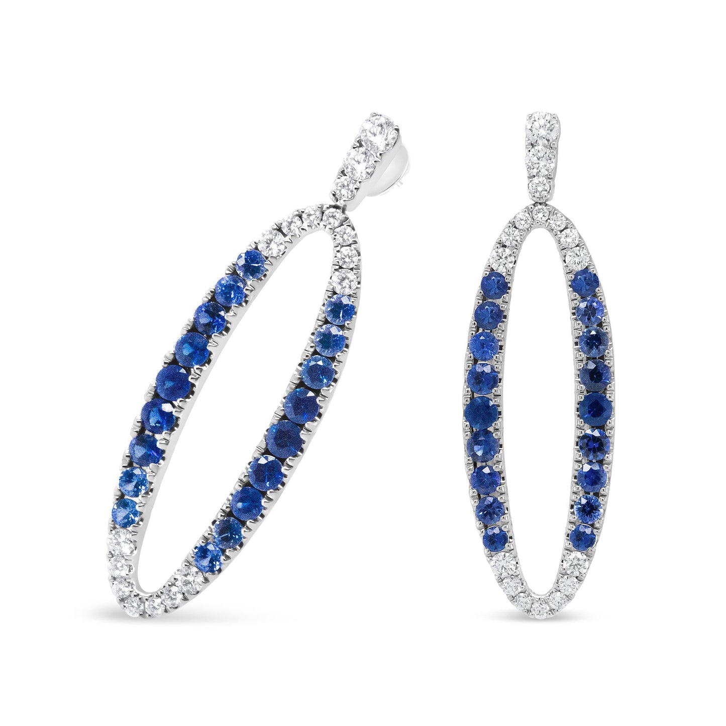 18K White Gold 1.11 Cttw Blue Round Diamond and Blue Sapphire Openwork - The Sparkling Squirrels & Co.