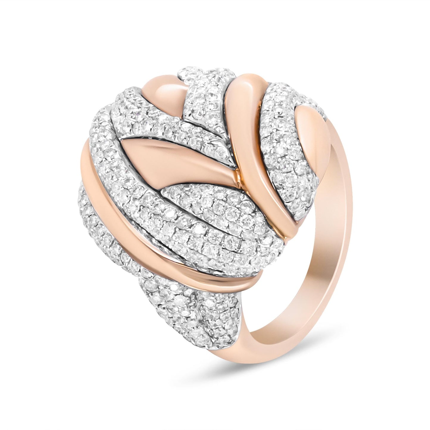 18K Rose and White Gold 1 7/8 Cttw Diamond and Gold Textured Dome Cock - The Sparkling Squirrels & Co.