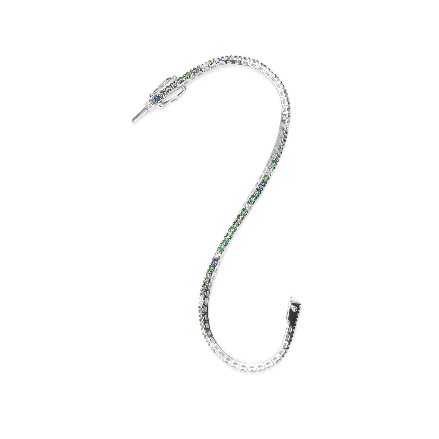 Blue & Green Gemstone Tennis Bracelet – 18K White Gold, 3/8 CTTW Diamond