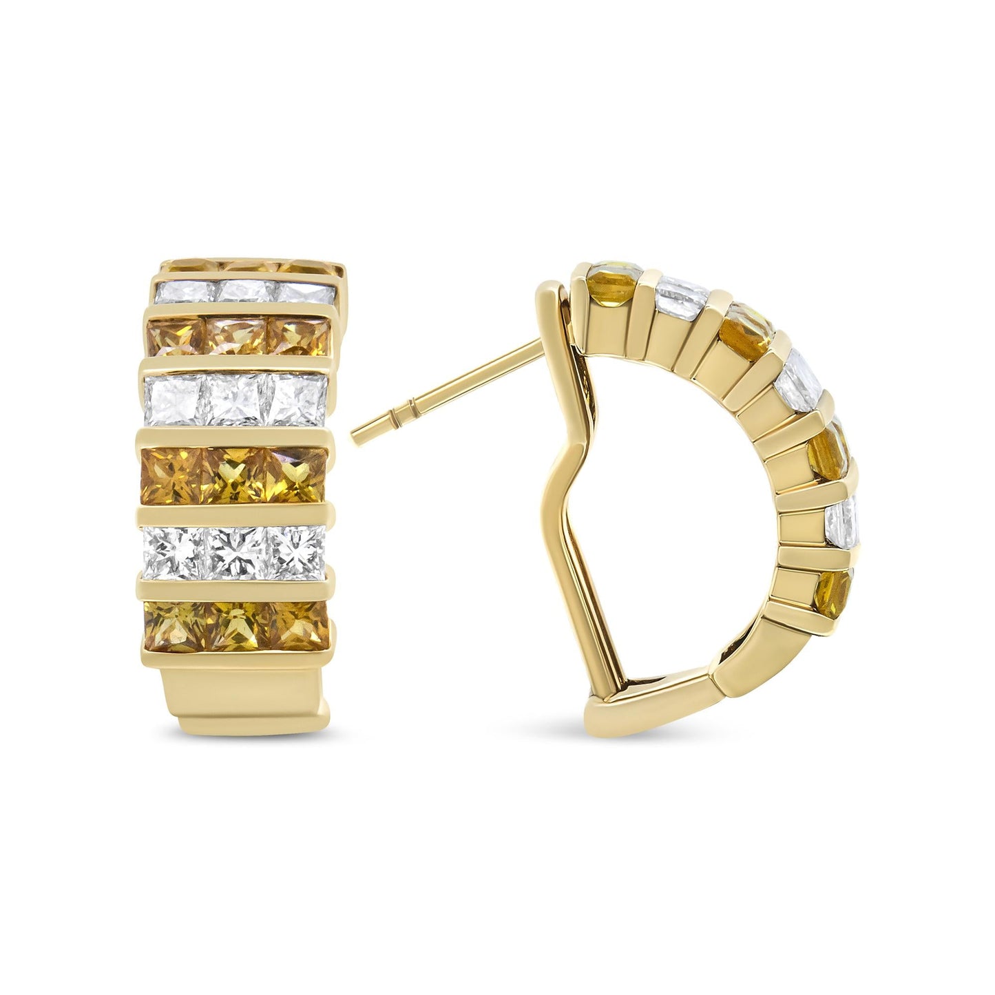 18K gul guld 1 3/4 Cttw usynligt sæt Princess Cut diamant og 2,5 mm gul safir Huggie Hoop øreringe (FG farve,