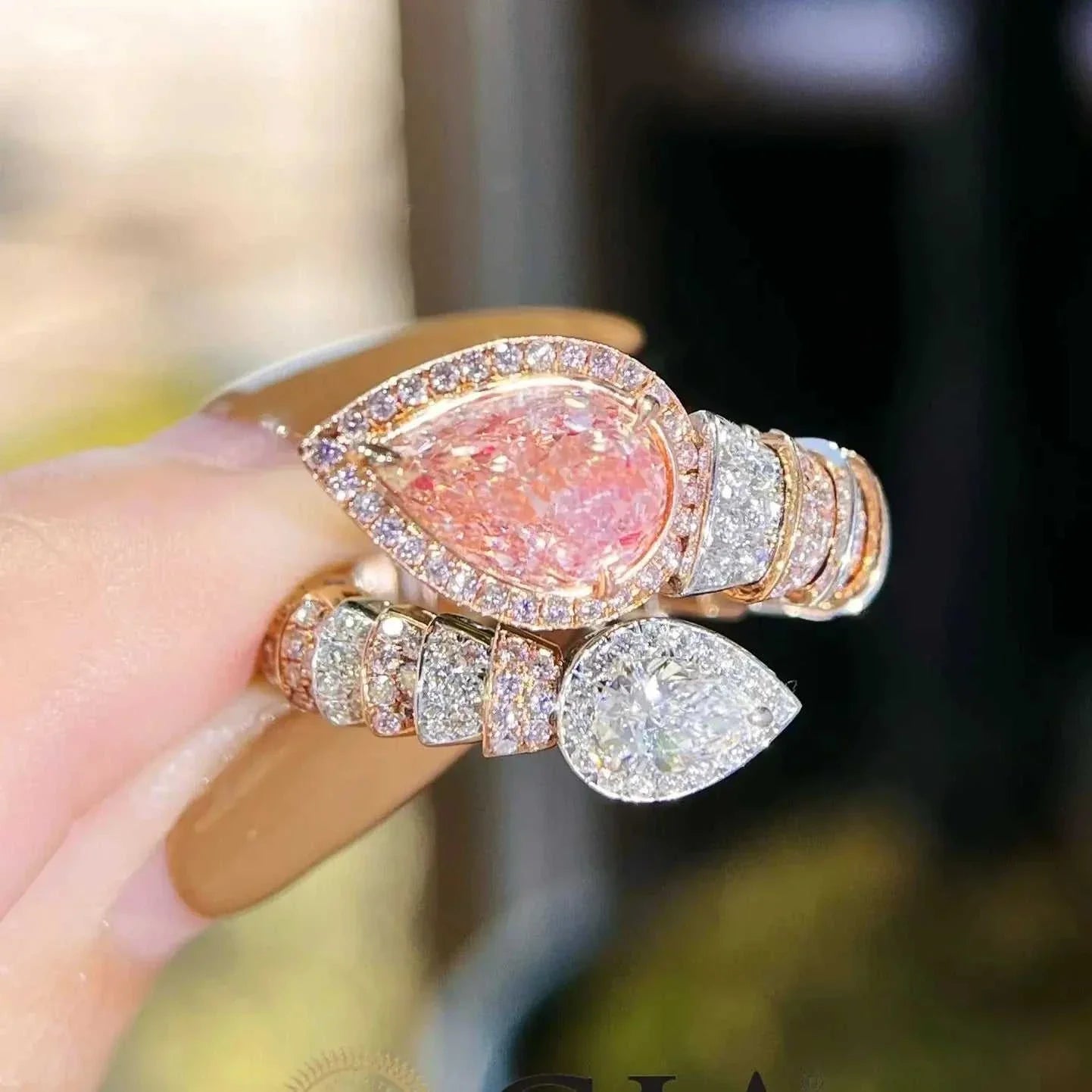 The Emberheart Covenant ring featuring a 2.03CT GIA fancy brown pink diamond in 18K gold with intricate diamond detailing